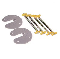 Metal brackets with yellow clips on a white background