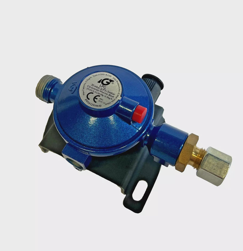 IGT 30mbar Caravan Straight Regulator W20 with 8mm Compression