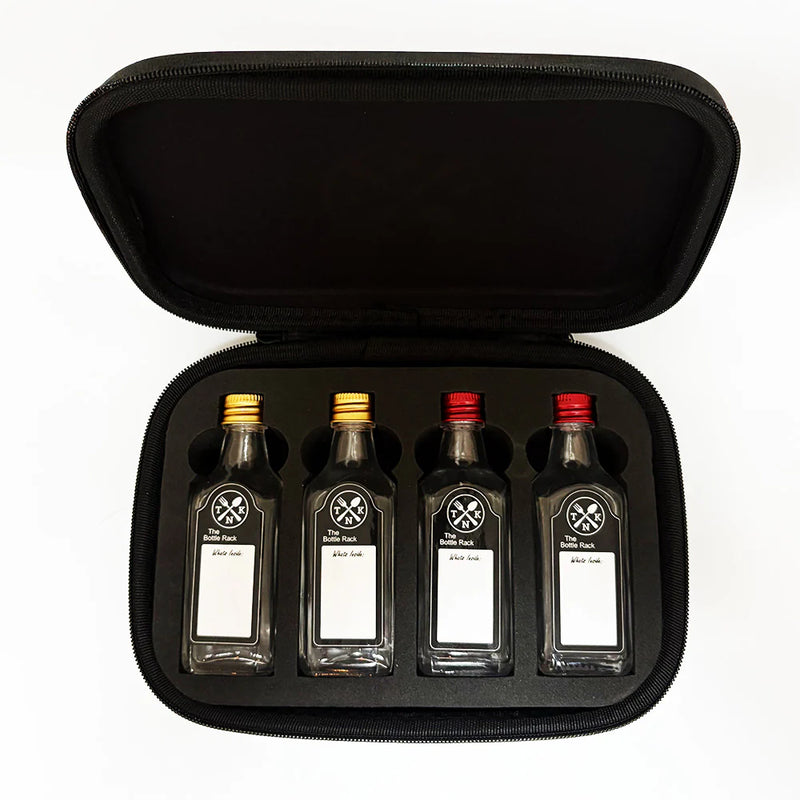 The Nomads Kitchen - Bottle Rack Kit | 4 x 100ml Travel Oil & Sauce Bottle Set