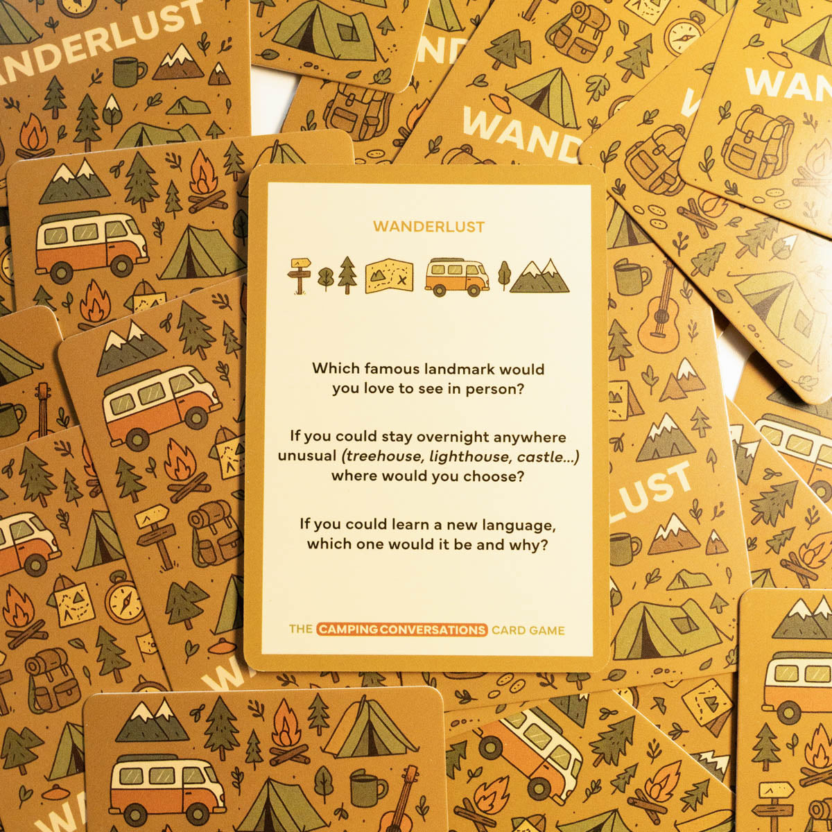 Camping Conversations Card Game by No Fuss Travel Guides | 300+ Travel Conversation Starters & Family Fun