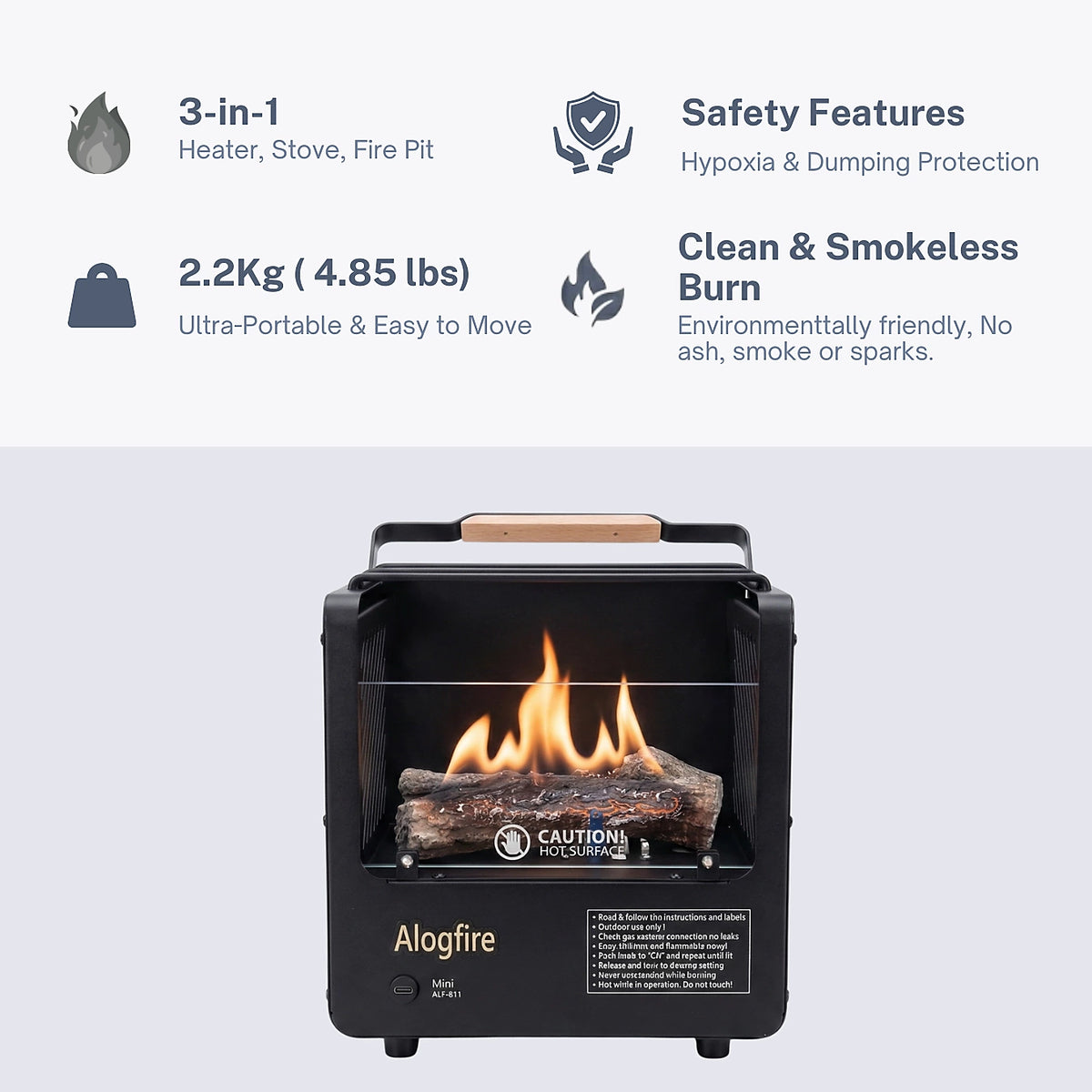 Alogfire - Mini Campfire | Compact Real-Flame Outdoor Heater