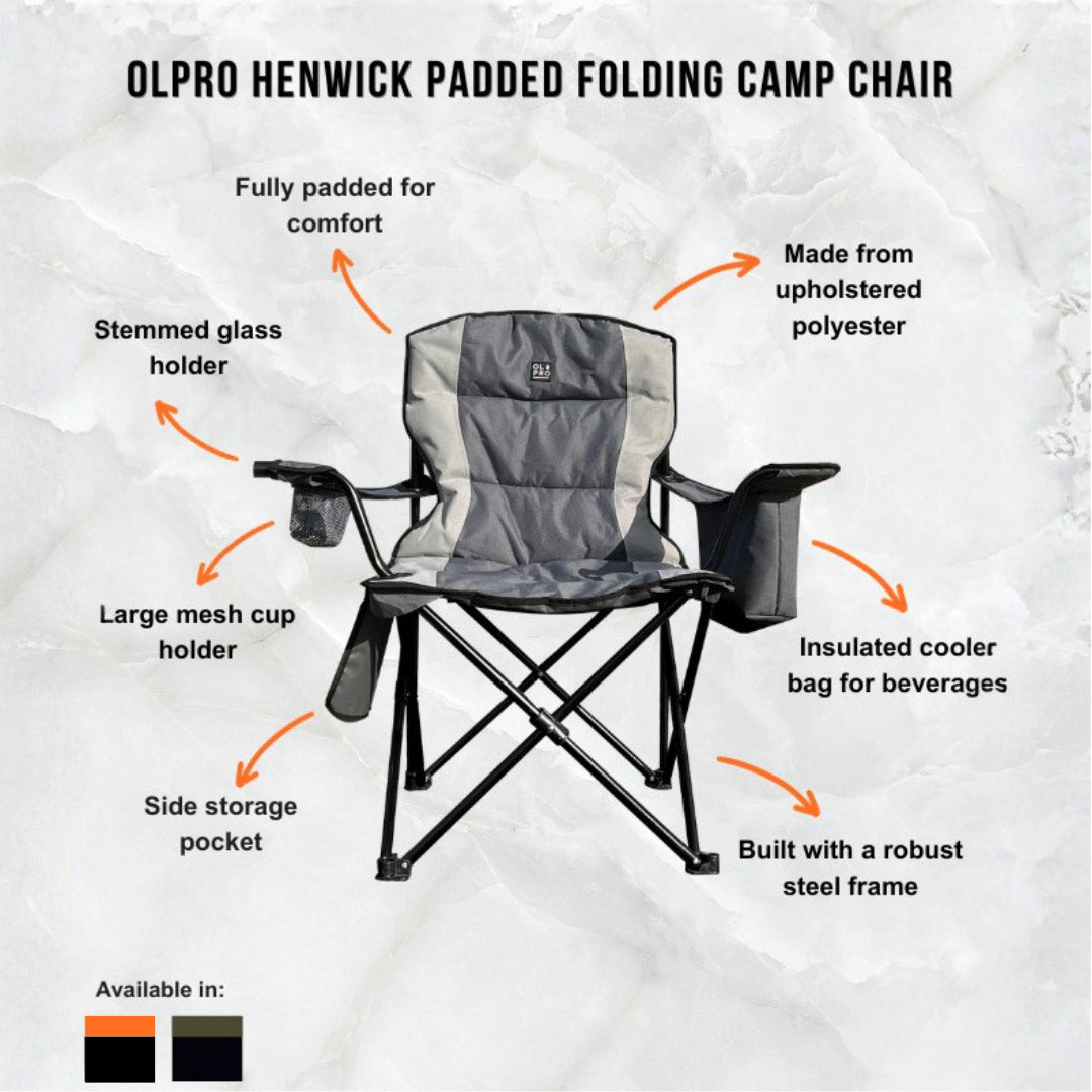 OLPRO - Henwick Padded Folding Camp Chair - Grey & Charcoal | FU107