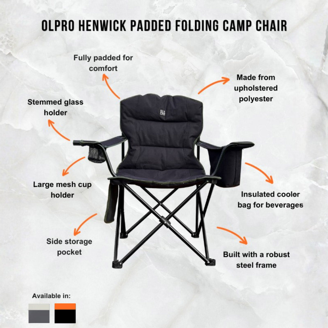 OLPRO - Henwick Padded Folding Camp Chair Black & Green | FU108