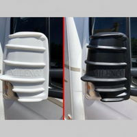 Two car mirror protectors, one white and one black, on a yellow background with 'Milenco' branding.