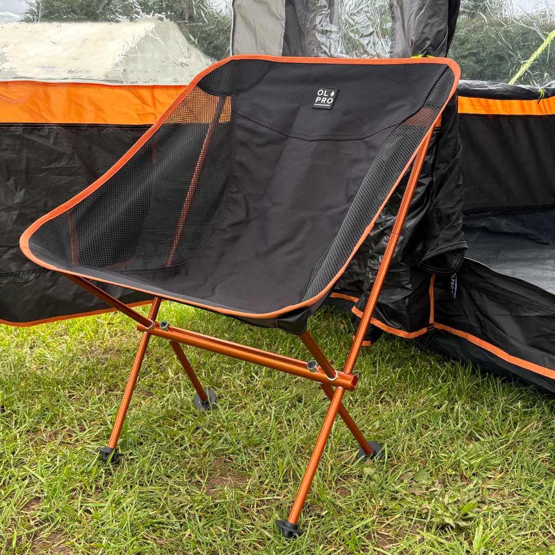 OLPRO - Ultralight Camping Chair - Low Back Black with Orange Trim | FU663