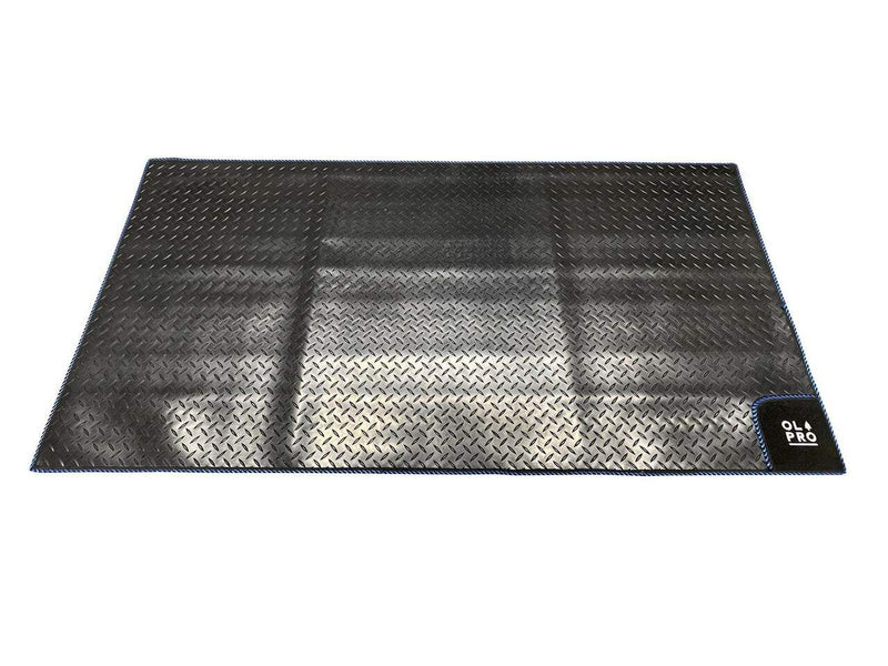 OLPRO - Awning Tunnel Mat 1500mm x 800mm Black Rubber with Blue Edge Trim | OM15