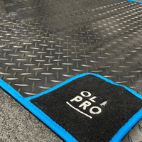 OLPRO - Awning Tunnel Mat 1500mm x 800mm Black Rubber with Blue Edge Trim | OM15