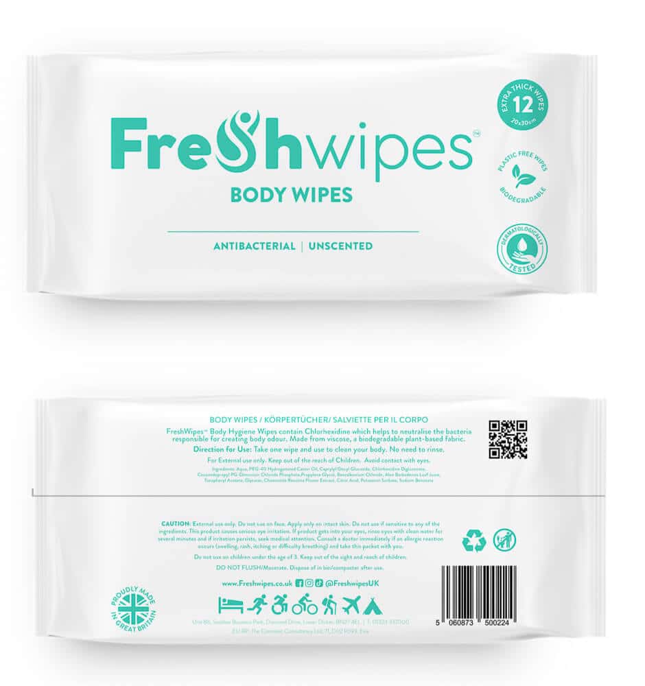 FreshWipes - Antibacterial and Biodegradable No Rinse Body Wipes