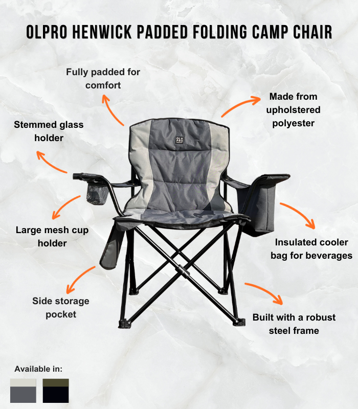 OLPRO - Henwick Padded Folding Camp Chair - Grey & Charcoal | FU107