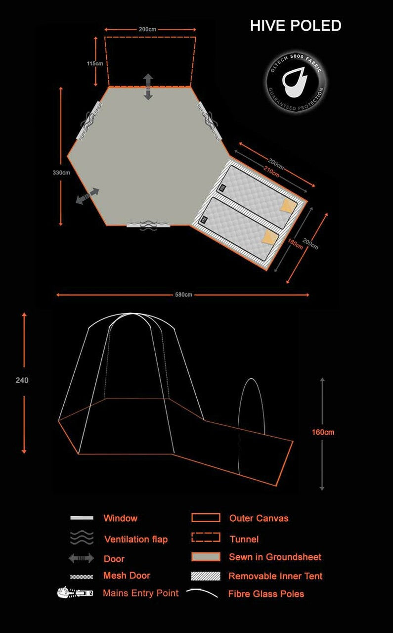 OLPRO - Hive Campervan Awning (Fibreglass Poles) - with Sleeping Pod | OL1013