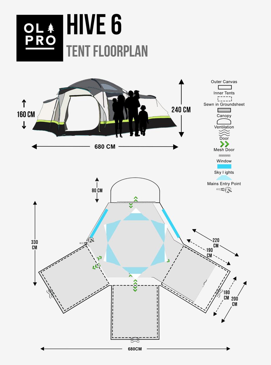 OLPRO - Hive Poled - 6 Berth Tent | OL211
