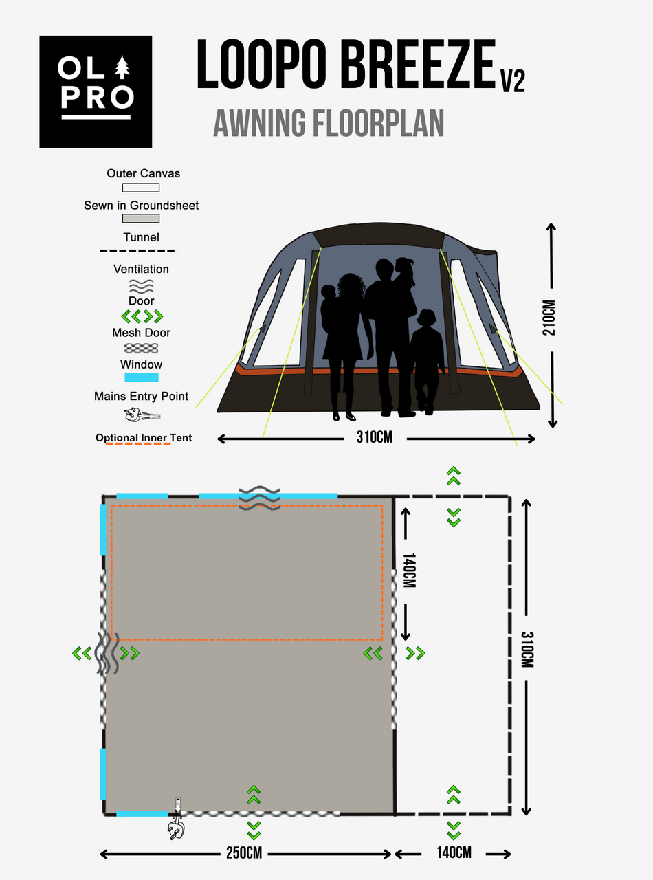 OLPRO - Loopo Breeze® v2 Inflatable Campervan Awning Orange | OB139